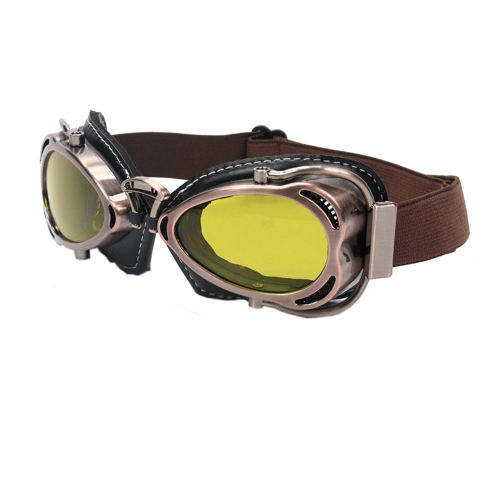Fashion Motorcycle Ridding Goggles Sports Vintage Pilot Goggles With Copper Frame Outdoor Smoke Lens UV Protection Sunglasses