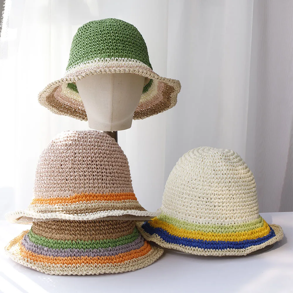 2024 new  Womens Straw Hats crochet hat bucket hat UV Protection Sun Visor beach hat Women Visors rainbow Women Summer hat Cap