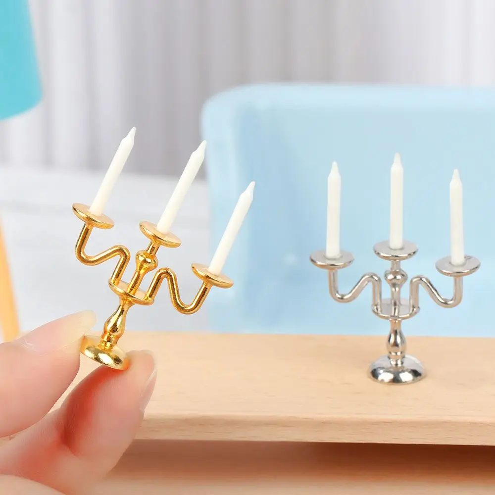 1:12 Scale Playing House Photo Props Miniature Candlestick  Accessories Dollhouse Candle Holder Mini Desktop Ornament