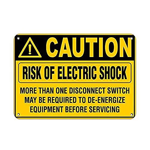 Caution Risk of Electric Shock More Than One Disconnect Wall Poster Tin Sign Vintage BBQ Restaurant Dinner Room Cafe Shop Decor