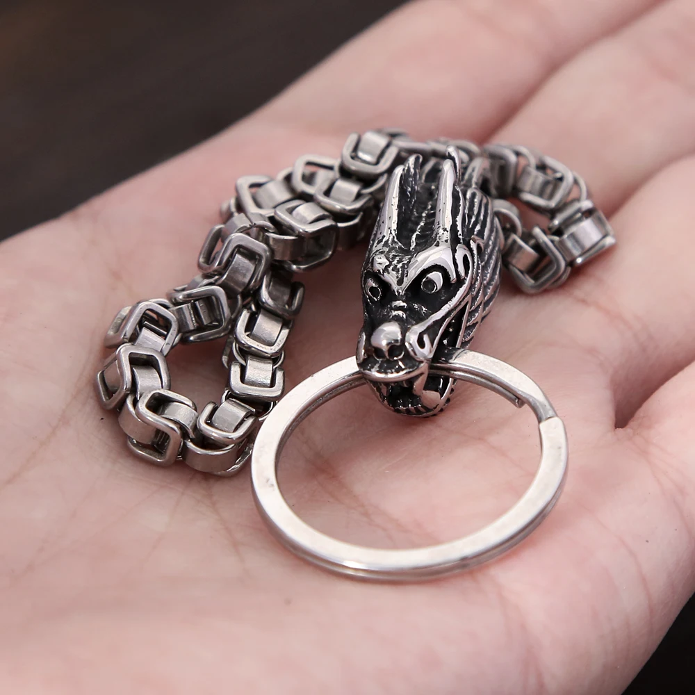 Creative Fashion Dragon Head Keychain Pendant For Men Stainless Steel Dominant Emperor Chain Animal Keychains Jewelry Wholesale