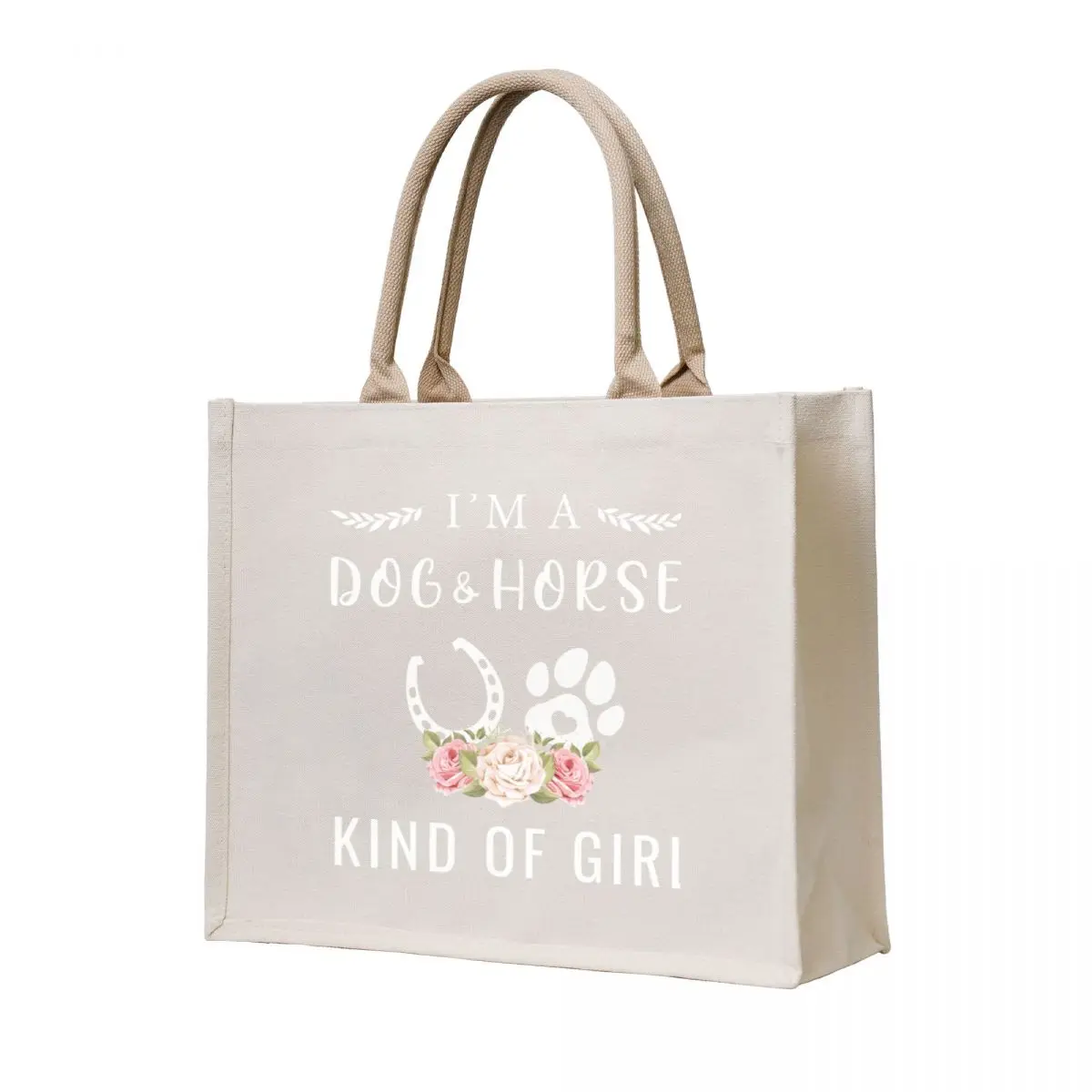I'm A Dog And Horse Kind Of Girl Paw Print Horseshoe Gift Tote Bag bag for beach female bag personalized tote Canvas