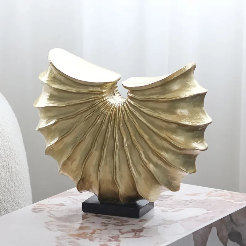 Resin Handicraft Golden Conch Sea Shell Fold Clam Abstract Sculpture Decorative Figurines Home Decoration Accessories