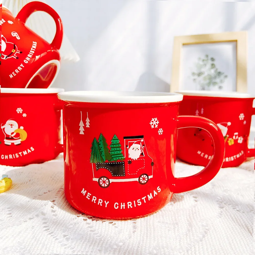 

New Year Christmas Santa Claus Mug Elk Ceramic Cup Water Cup Bow Knot Lovely Holiday Gift Coffee Mug Tea Cup Kawaii Mug