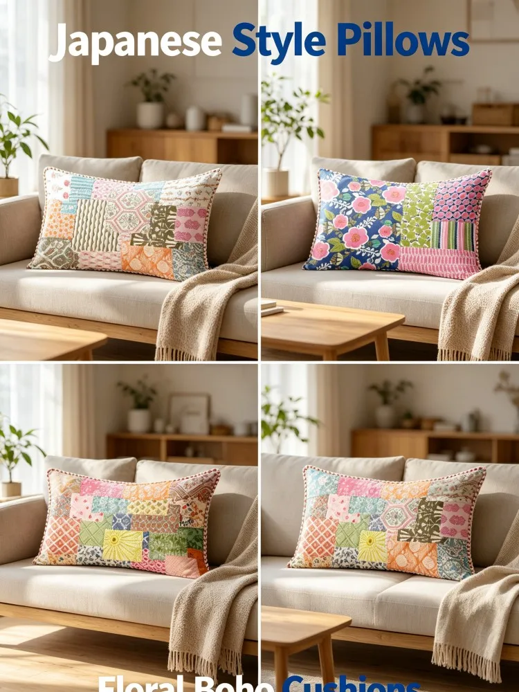 New Arrival Boho Patchwork Floral Lumbar Pillow Cover Colorful Mixed Pattern Rectangular Cushion Case for Sofa Couch Home Decor