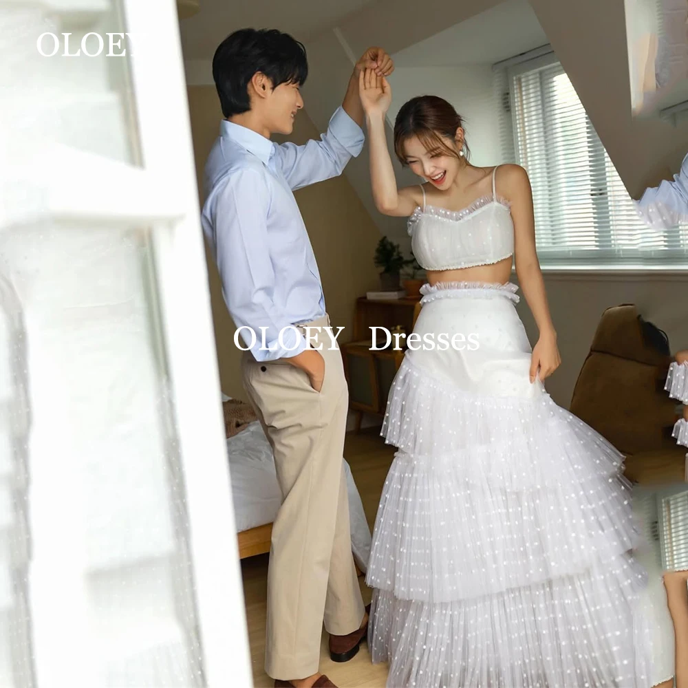 

OLOEY Simple Sweetheart Layered Wedding Dresses Korea Photoshoot Floor Length A Line Bride Gowns Two Pieces Sets Customized