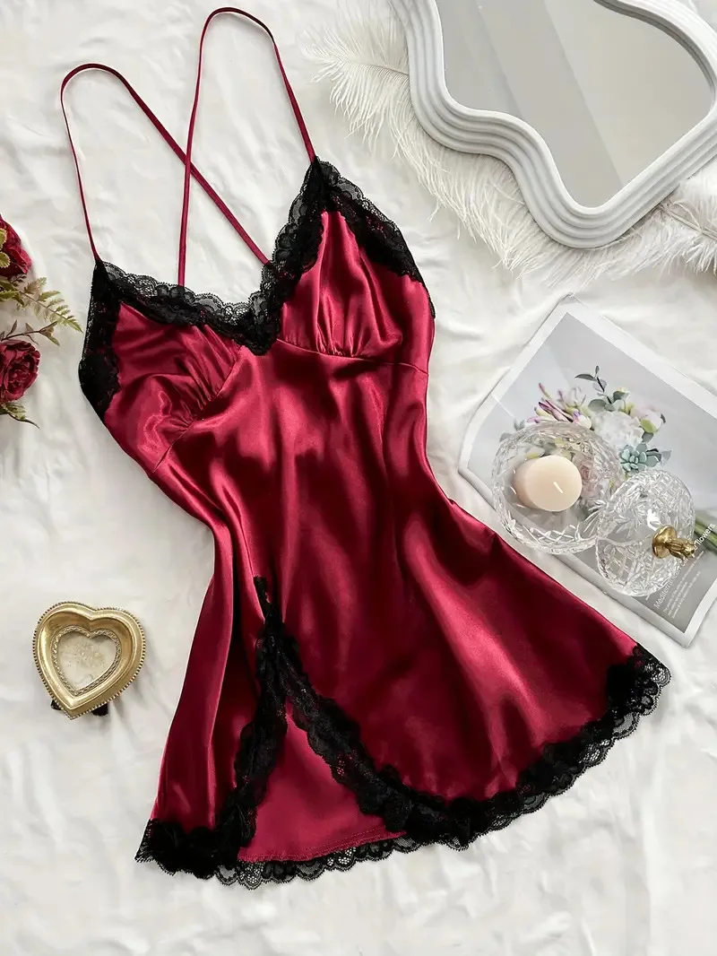 Women's Sexy Fashion V-Neck Sleep Dress Lace Trim Crisscross Back Nightgown Loungewear - AliExpress 200574005 Women's Sexy Fashion V-Neck Sleep Dress Lace Trim Crisscross Back Nightgown Loungewear - AliExpress 200574005