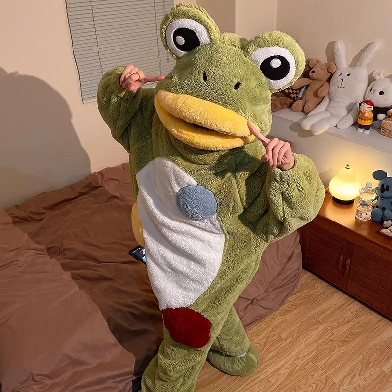 

Cartoon Frog Toothless Pig Cosplay Costume Funny Plush Pajamas Jumpsuit Winter Thicken Hooded Pyjamas Women Men Homewear