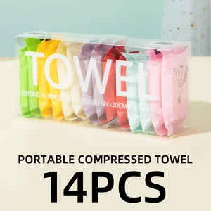 14pcs Compressed Makeup Remover Towels Thickened And Enlarged Cleansing Towels  Packaged In Colored Packaging Alcohol Free
