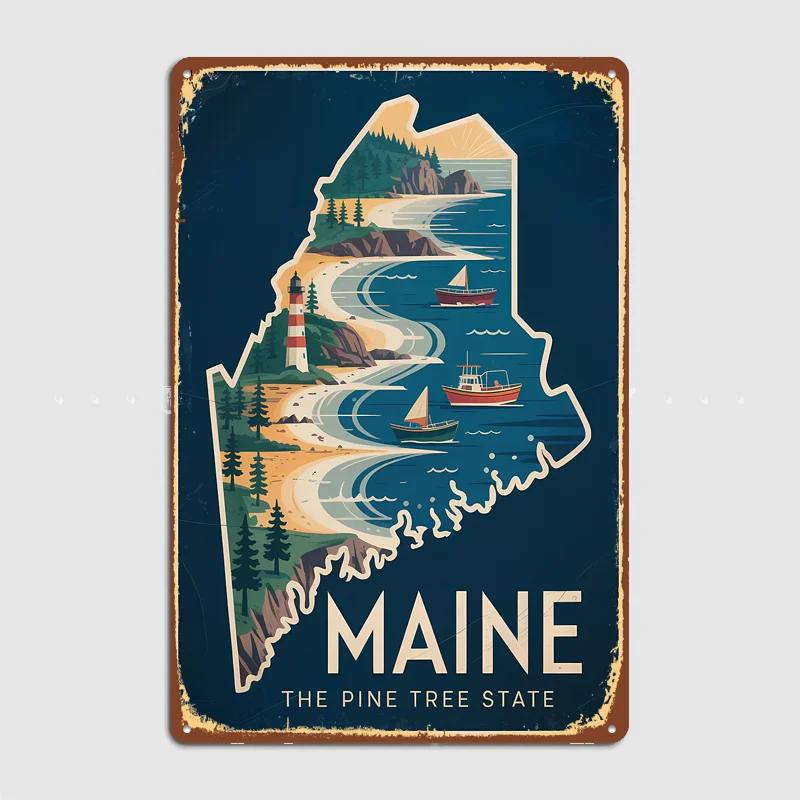 The Pine Tree State Illustration Metal Custom Sign Living Room Wall Indoor Decor Room Decoration Bedroom Posters Home Decor