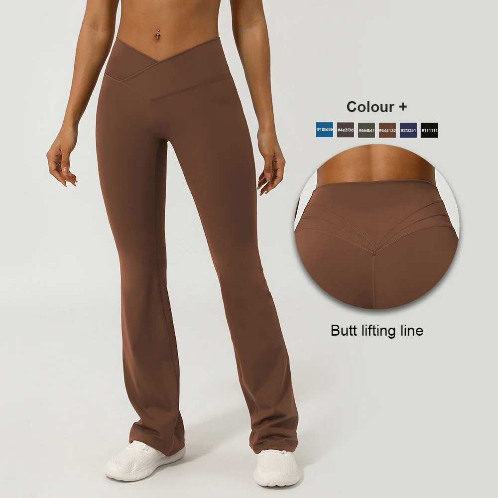 V-Cross Fitness Flare Pants Lifting Buttocks Cross Waist Yoga Sport Leggings Gym Outdoor Acticewear Workout Wide-Leg Pants