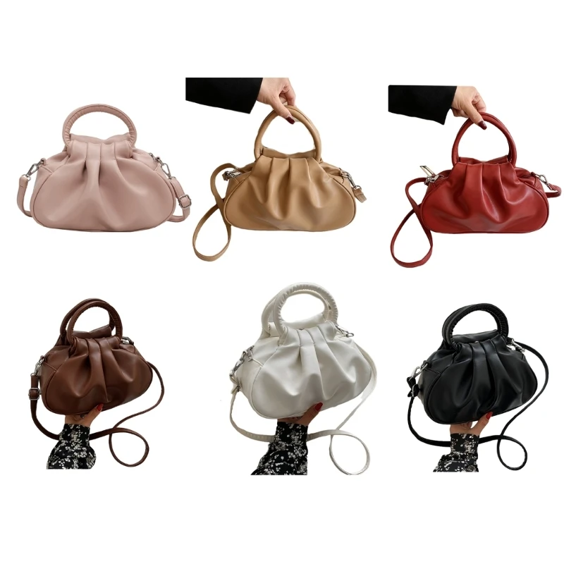 Pleated Crossbody Bag Leather Handbag Shoulder Bag Ladies Shoulder Bag