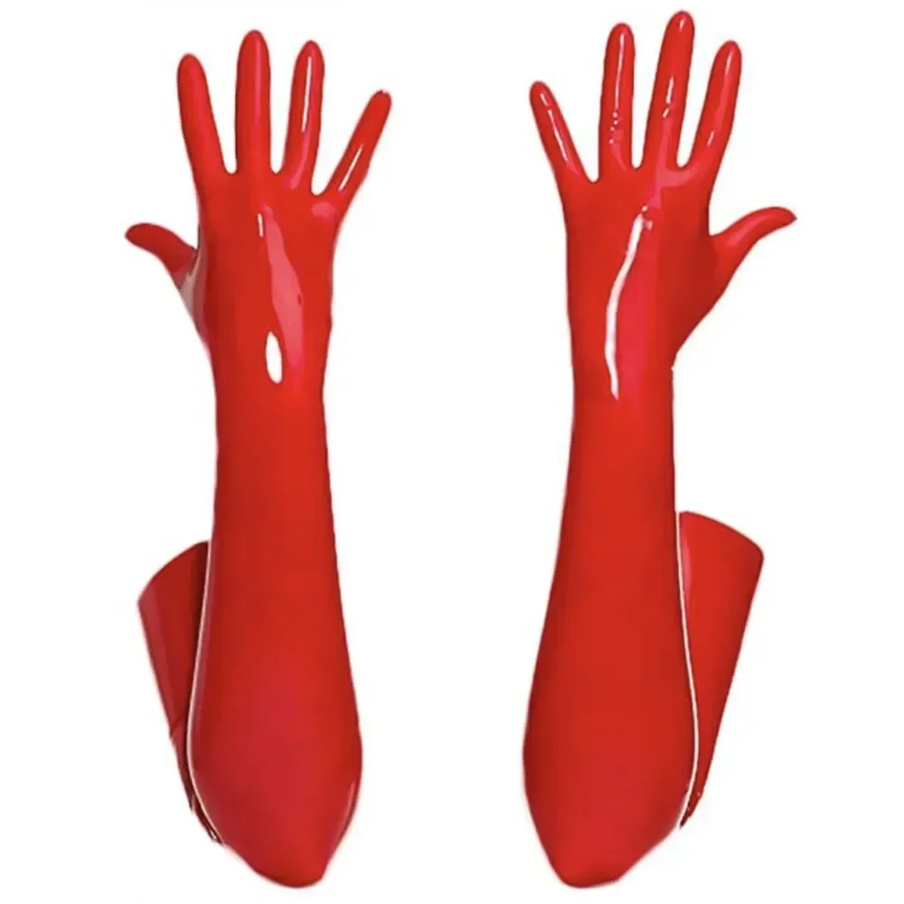 Classic Adult Black Red /Elbow/Wrist Stretch Shiny Leather Finger Long Gloves Women Wetlook Latex Gloves Matching Costume