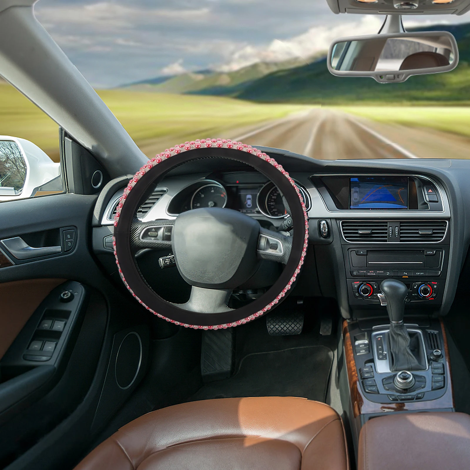 

Pearl Steering Car Accessories Women Red PU Anti Slip Steering Wheel Cover Women Cute Summer Car Wheel Cover