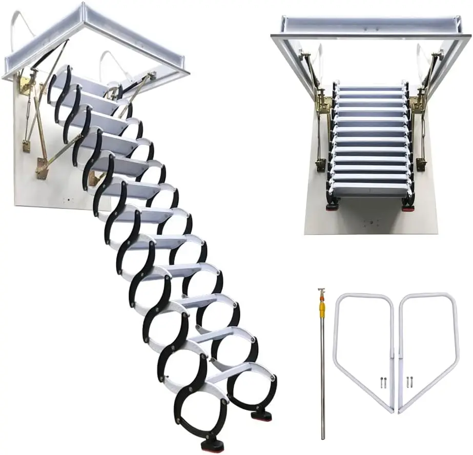 

Retractable Attic Ceiling Ladder - Black Folding Extension Loft Stairs, Max 10 ft Height, 600lbs Load Capacity, Pull Down