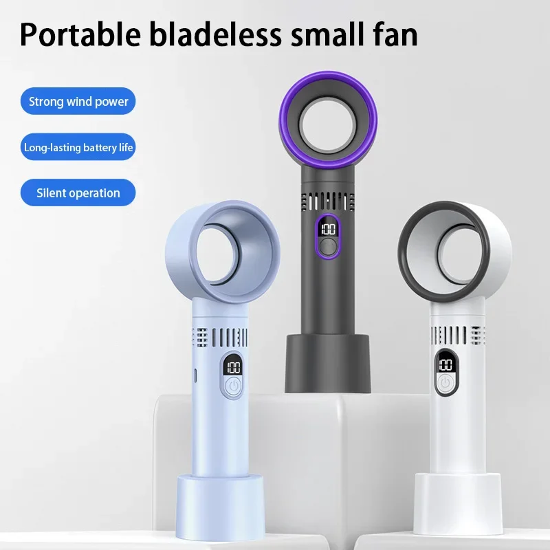 New Outdoor Portable Handheld Fan with LED Display Mini Rechargeable 100-level Free Control High Speed Battery Fan