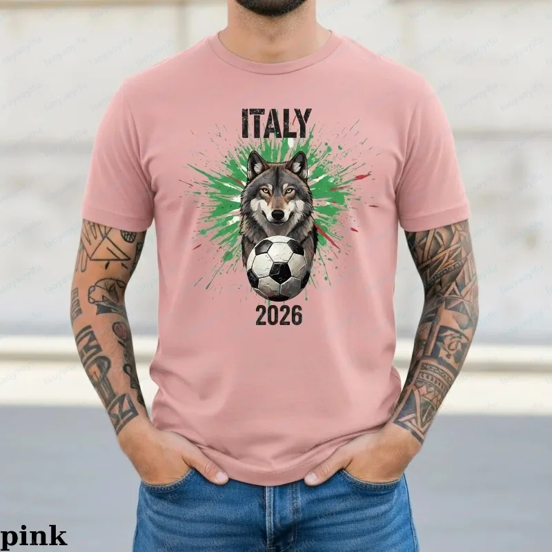 Men's Italy 2026 Soccer T-Shirt Wolf Mascot Italian Flag Splash Print Casual Short Sleeve Crew Neck for Fans Match Day Apparel