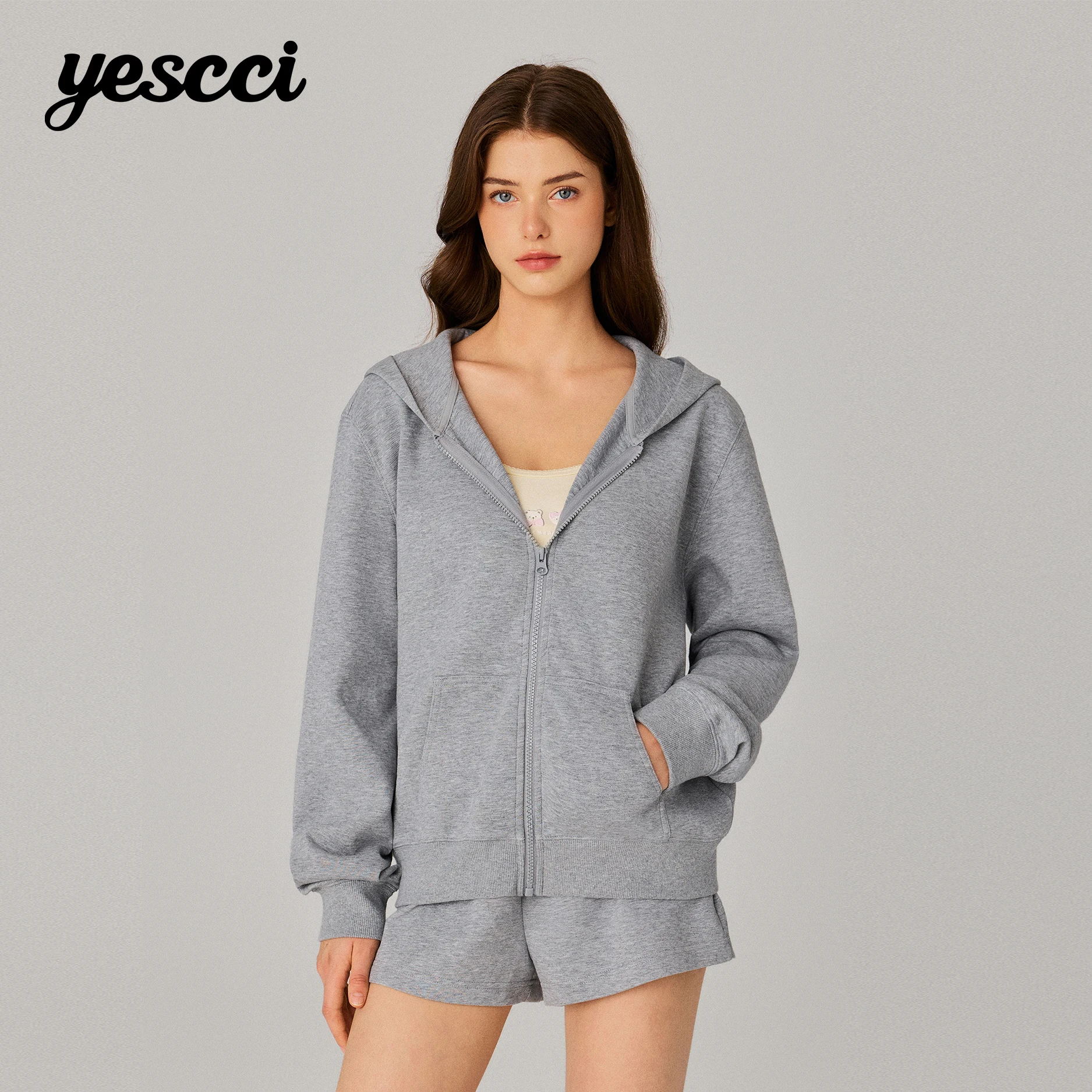 YESCCI Solid Color Women's Hoodie Drop Shoulder Long Sleeve Loose Woman Sweatshirts Versatile Casual Daily Jackets Y416081065