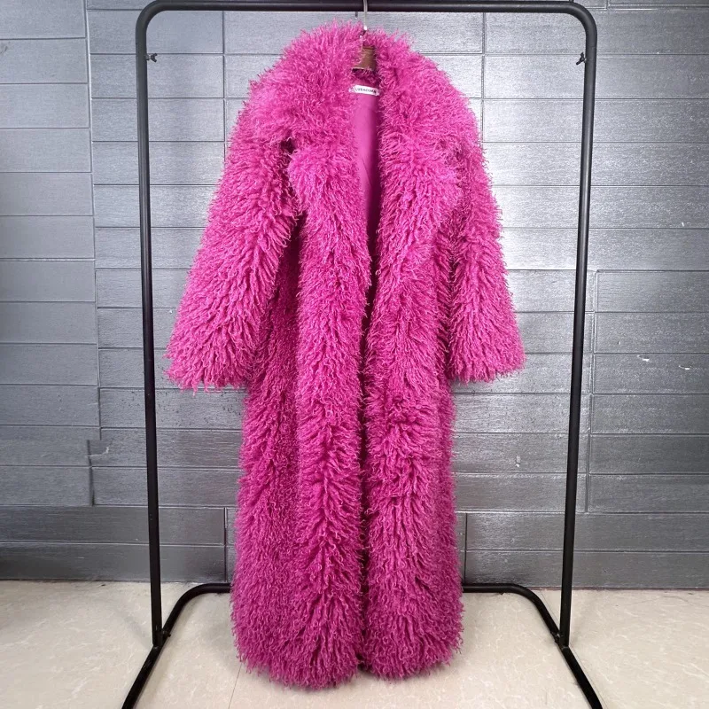 Faux Mongolia Sheep Fur Coat Women's X-long Fur Overcoat Autumn Winter