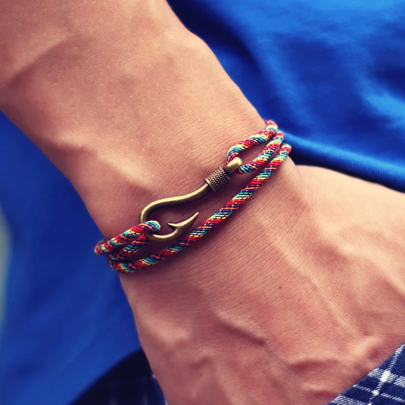 Noter 10 Colors New Men Fishhook Bracelet Beach Navigation Surfing Cool Riding Thin Rope Braclet Homme Pulsera De Hilo Rojo Gift