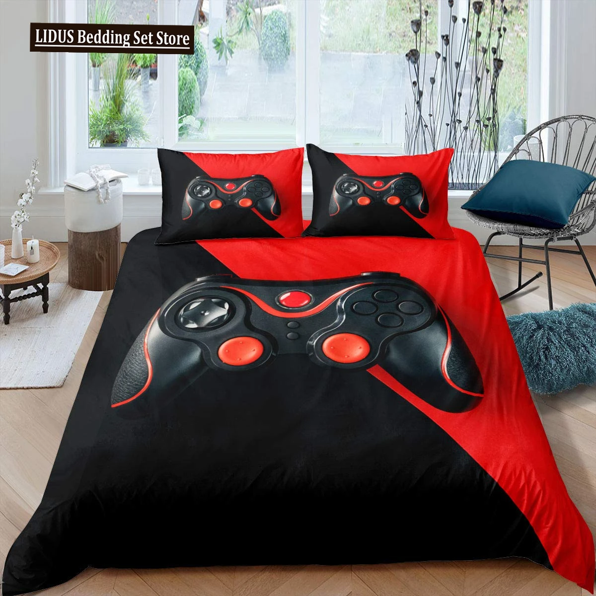 Games Duvet Cover Set Boy Kid Gamepad Bedding Set Video Game Controller Polyester Comforter Cover Player Modern Gamer Bedclothes