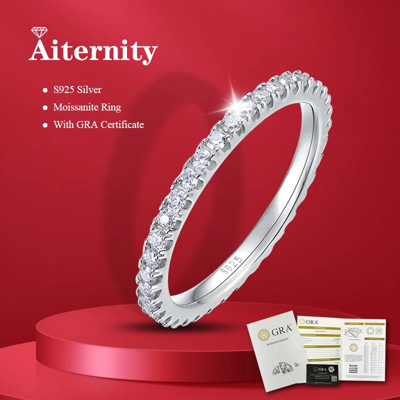 

Full Moissanite Ring for Woman Wedding Jewelry 925 Sterling Silver with Plated White Gold Rings Diamond Engagement Band