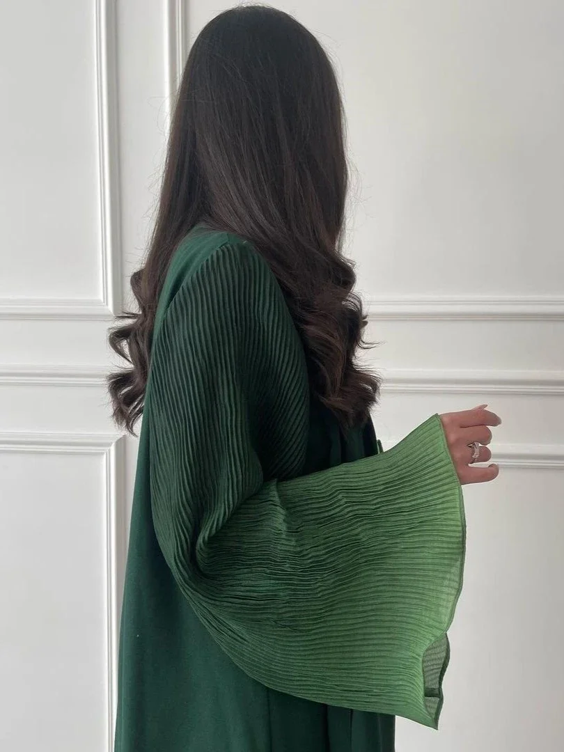 Eid Abaya Robe en mousseline de soie femmes musulmanes été plissé manches évasées Cardigan fête Jalabiya Ramadan robes Largo caftan Robe arabe