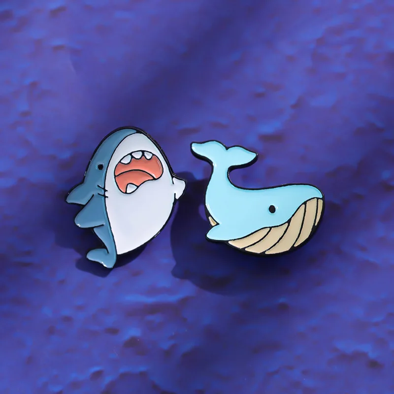 Cartoon Sea Creatures Series Brooch Cute Shark Whale Seahorse Metal Badge Accessory Pins wholesale Gift to friends