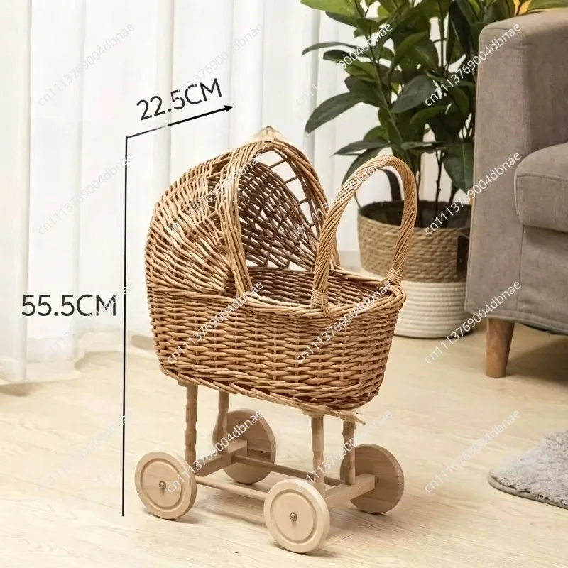 Handwoven Wicker Bassinet Stroller Multi-Functional Storage Basket for Pets Infants Boho Chic Nursery Decor