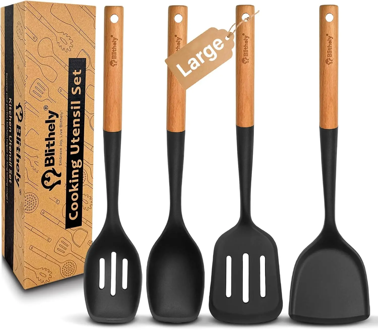 

Набор силиконовых кухонных принадлежностей из 4 предметов, большой набор лопаток и ложек с деревянными ручками, силикон