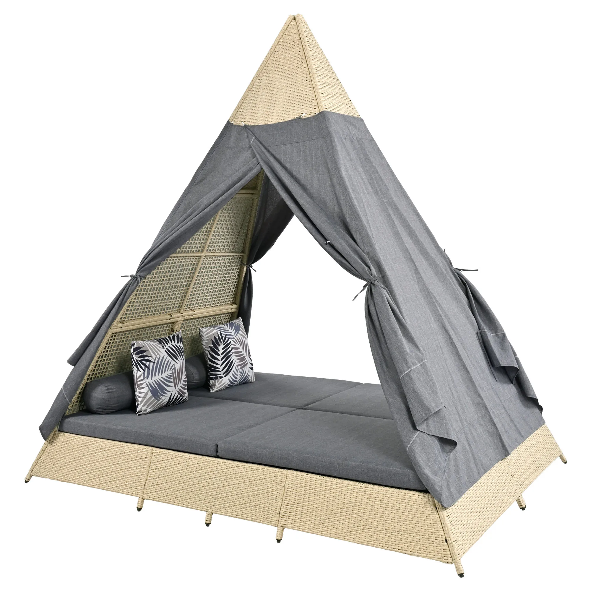 Rattan tent suitable for 2-4 persons, all seat cushion and cushion included beige rattan gray door curtain seat cushion with R