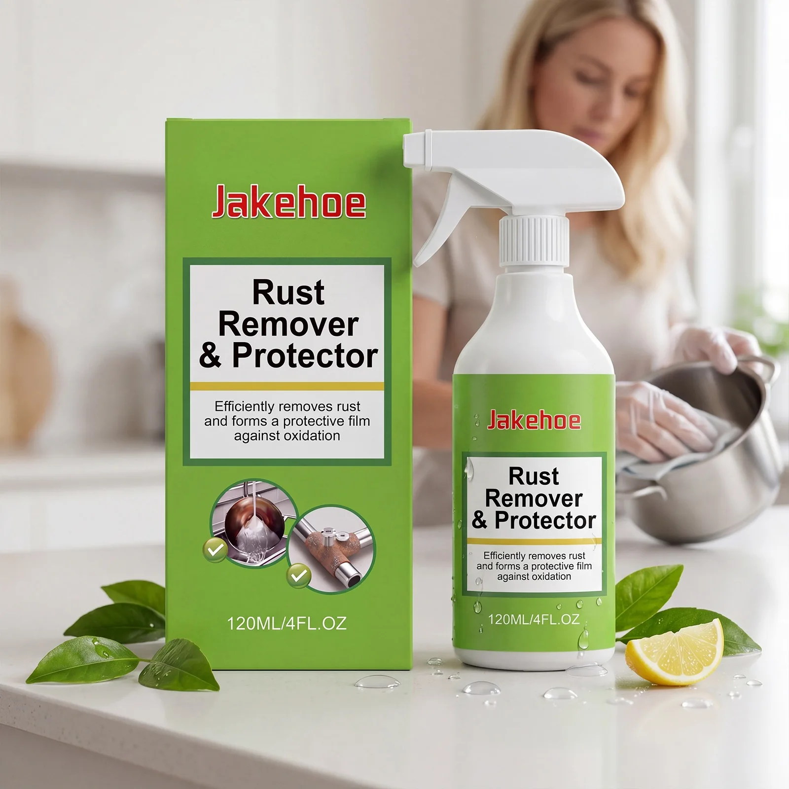 Jakehoe 2 in 1 Rust Removal Spray Rust Stain Cleaner for Cookware Stainless Steel Pipes Paint Surface Household Cleaning Spray