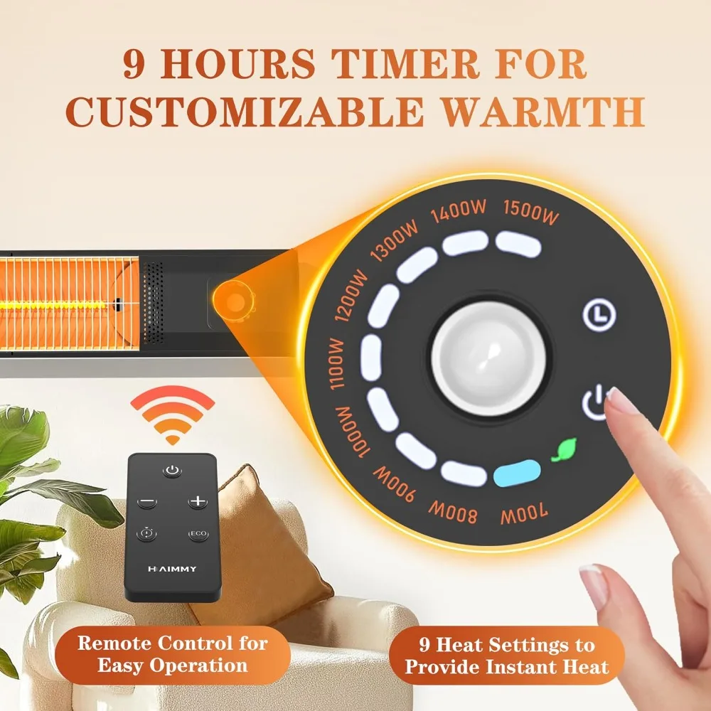 Electric Patio Heater with Motion Sensor, 9H Timer Wall Mounted Garage Heater, 34 In RC Space Heater for Porch, Gazebo