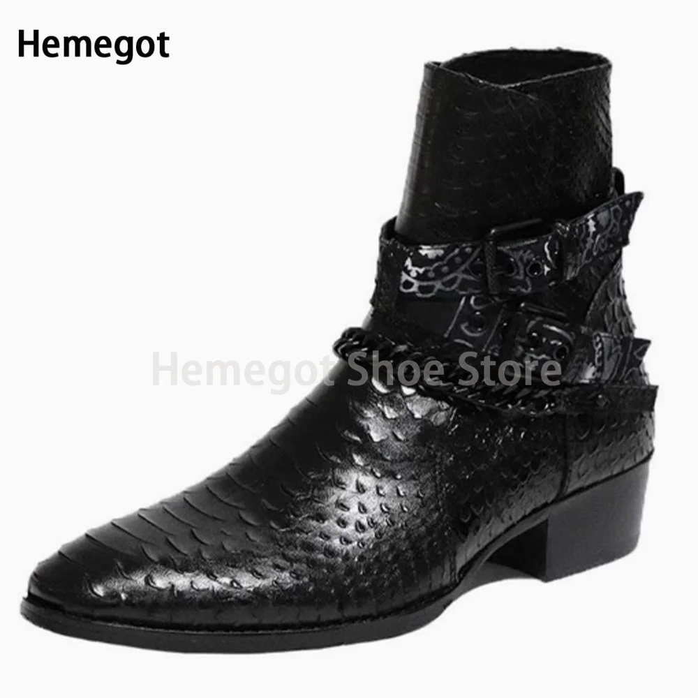 Bottines pointues en métal pour hommes, salle Bergame, designer de luxe, sangle JOCross, chaussons de rinçage noirs, chaussures pour hommes