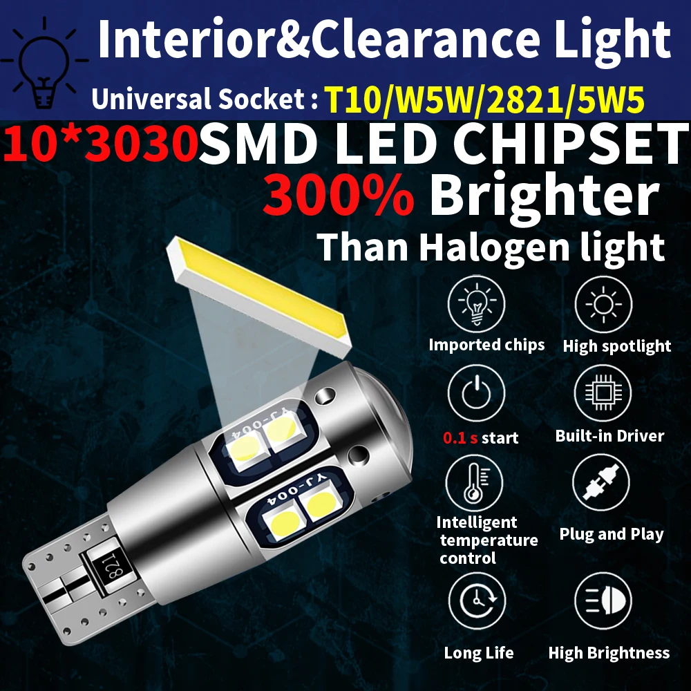 2pcs High Quality T10 W5W Super Bright Car Interior Reading Dome Light Marker Lamp 168 194 LED Auto Wedge Parking Bulbs Orange