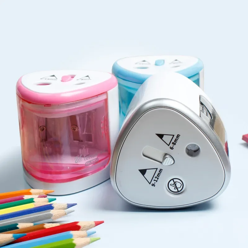 Battery Operated Electric Pencil Sharpener W/2 Holes 6-8mm and 9-12mm Auto-Stop School Supplies Korean Stationery