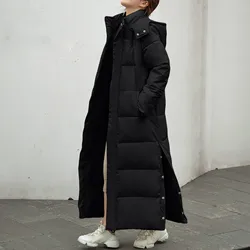 Women'S Winter Down Jacket Casual Knee Length Padded Long Quilted Coat Plus Size Korean Style Autumn New Jacket With Hood