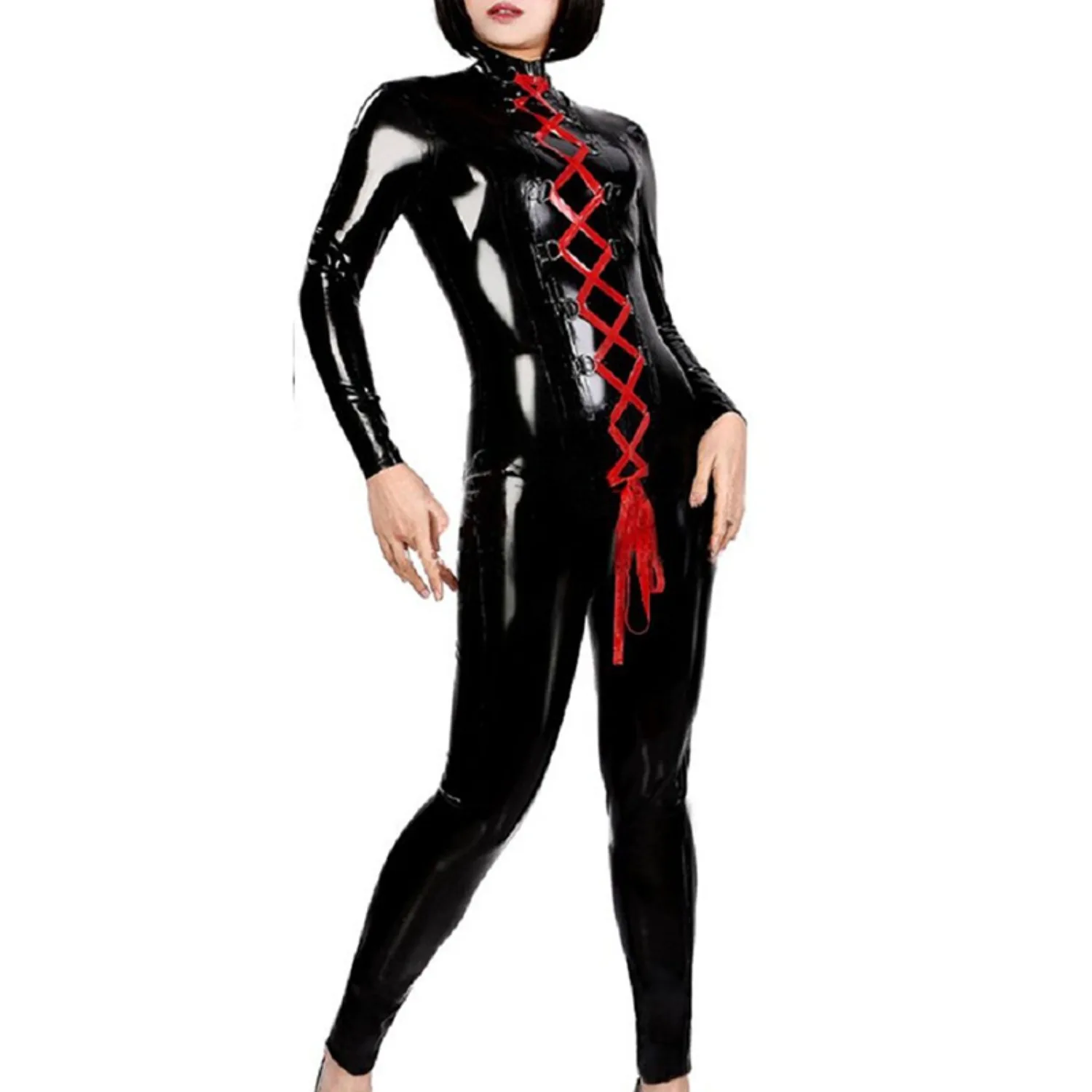 

Women Leather Jumpsuit Lace Up Clubwear Party Romper Bodysuit