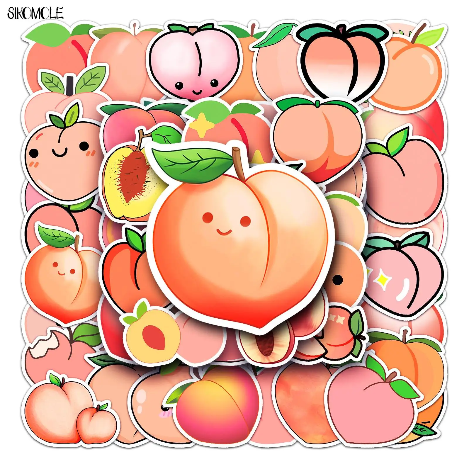 10/30/50 Buah Stiker Persik Kawaii Buah DIY Laptop Anak-anak Koper Skateboard Gitar Kartun Grafiti Stiker Hadiah Anak Mainan