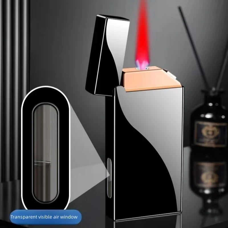 Gas Electric Integrated Windproof Red Flame Inflatable Lighter Visual Gas Window Digital Power Display Type-C Charging Lighter