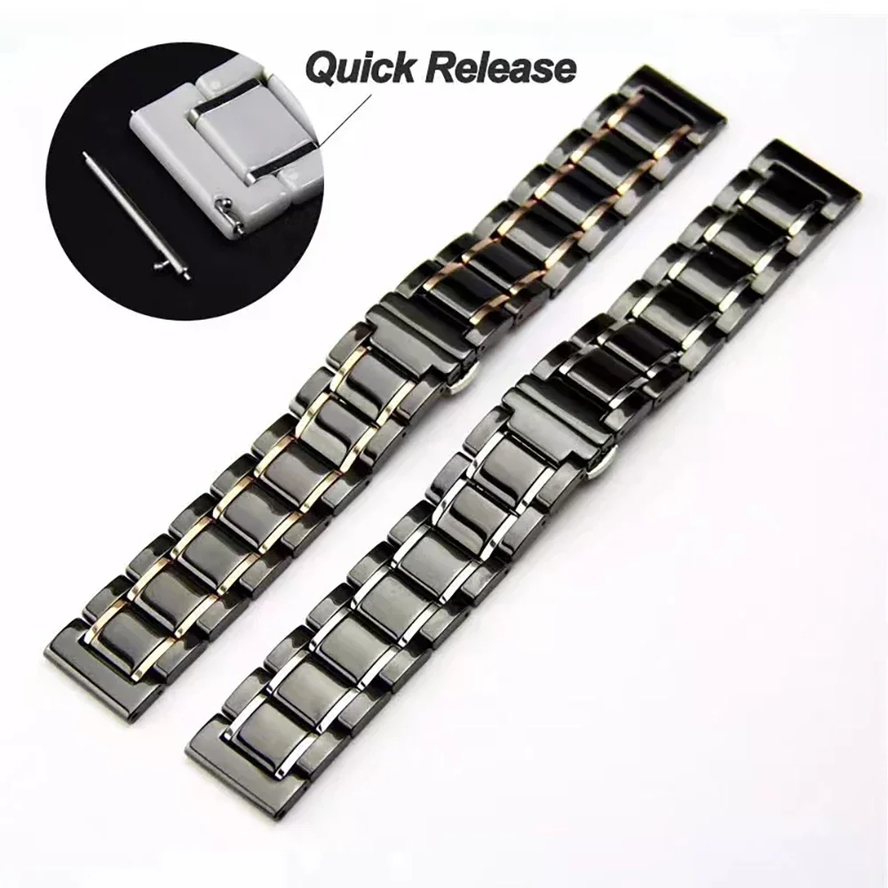 20mm 22mm Ceramic Strap for Samsung Galaxy Watch 3/4/5/6/Classic Stainless steel Wristband for Huawei Watch GT4 46mm/Amazfit GTR