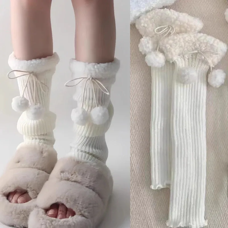 محبوك الساقين دفئا مع الكرة القوس الجوارب الطويلة الفتيات Y2K الدانتيل لوليتا جورب العجل T على شكل الدانتيل الساق القرن تدفئة النساء