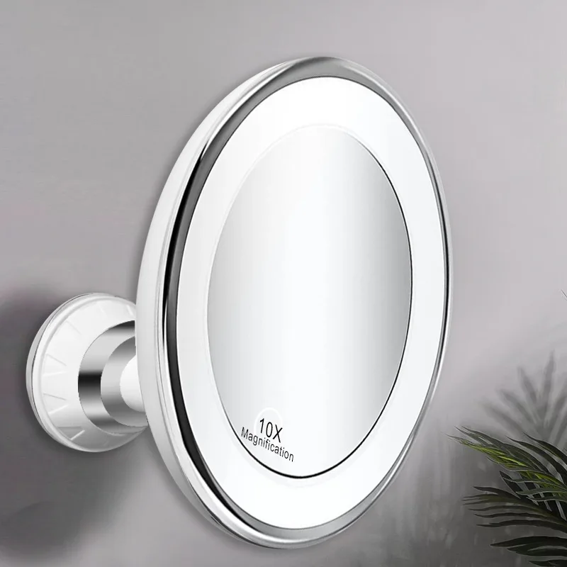 

10x Magnifying Glass Suction Cup LED Makeup Mirror 360 Degree Folding Bathroom Decorative Mirror Wall Hanging with Light