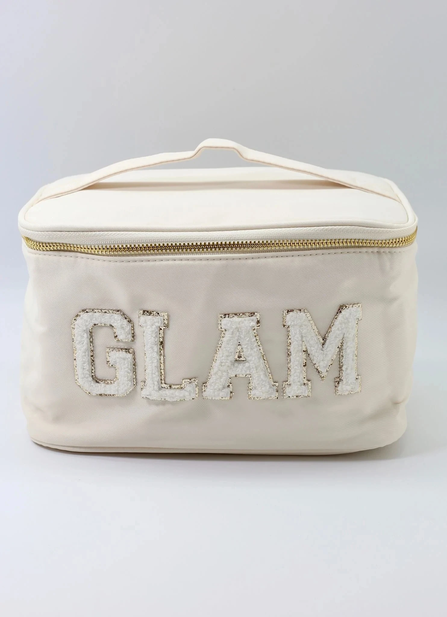 Nylon Portable Personalized Glitter Letter Patches Custom Women Girls Travel Toiletry Cosmetic Makeup Bag Cases