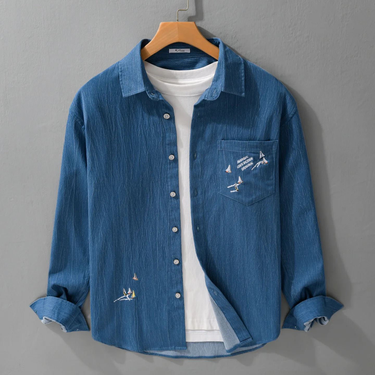 Men's Embroidered Korean Trendy Casual Long Sleeve Shirts Premium Comfort Versatile Luxury Streetwear for Young Men Soft Cloth