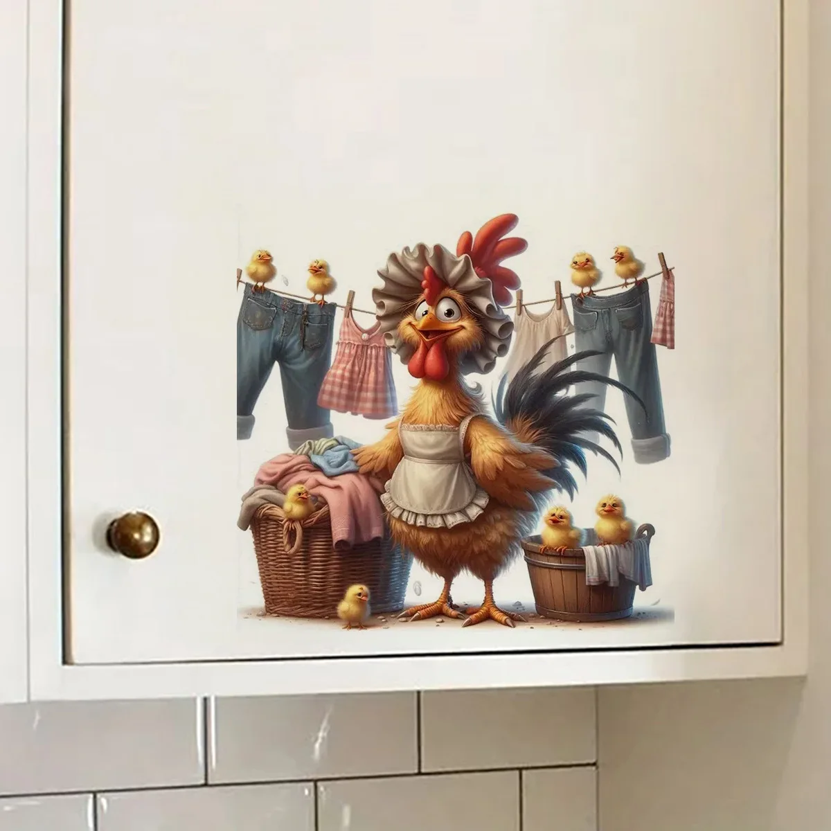 

Cute Mother Hen and Chick Wall Decal for Living Room Decoration Easy to Beautify Your Home, Used for Toilet, Car，Refrigerator