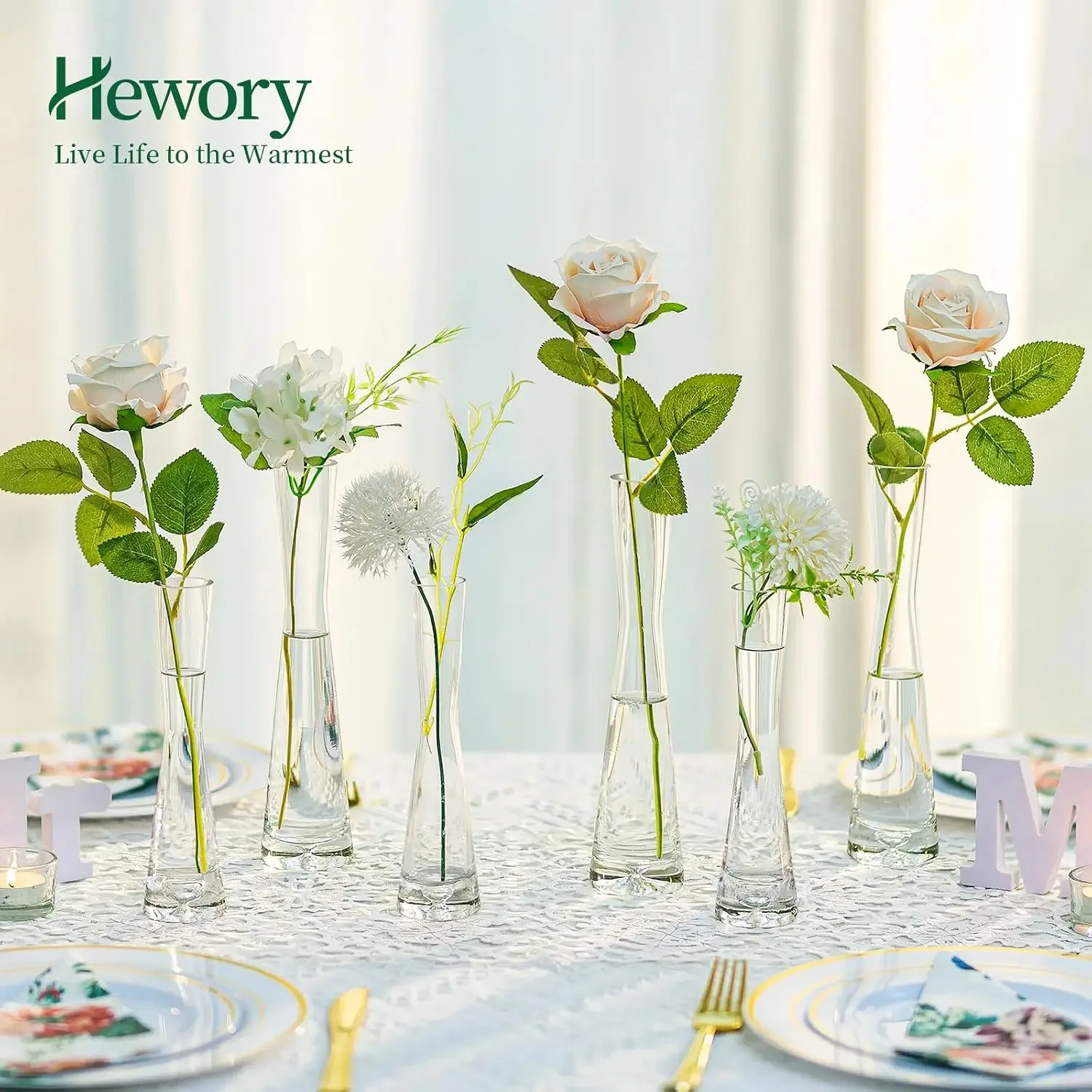 Glass Bud Vases for Centerpieces Set of 36, Handmade Modern Clear Small Skinny Decorative Single Flower Vase, Minimalist Slim Fl