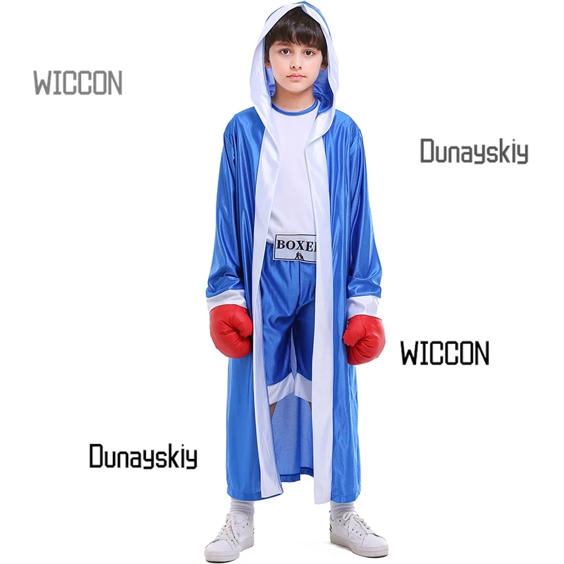 زي الهالوين التنكري ذو اللونين، ملابس رياضية رائعة باللونين الأحمر والأزرق، أزياء الملاكمة الملاكمة، أداء المسرح