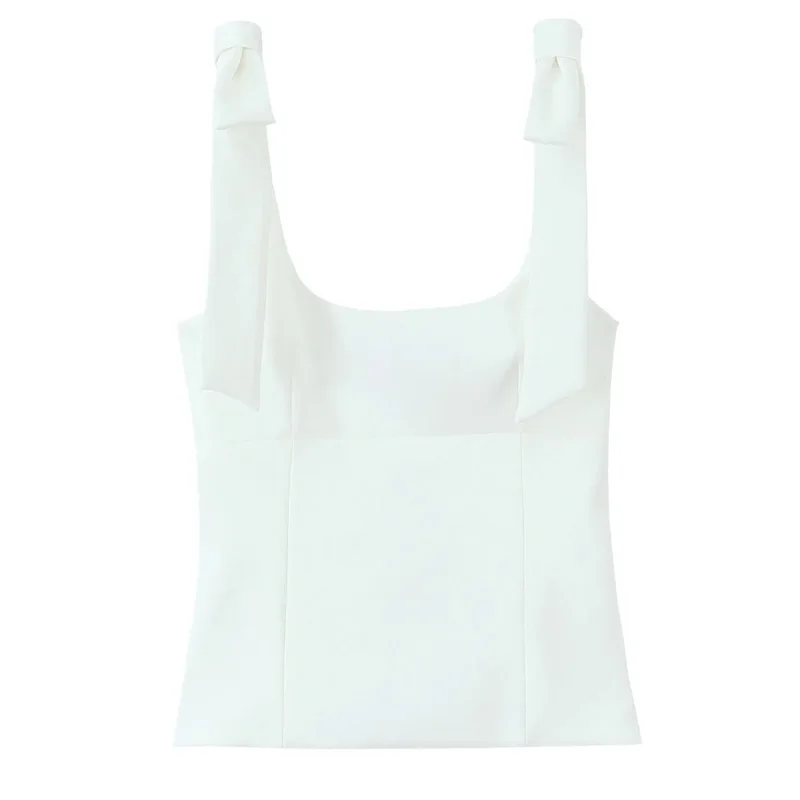 HXAO Yellow Crop Top Women Summer Sleeveelss Butterfly Top Woman Cuteore Bow White Camisole Top Backless Women's Tanks Top 088 image 2