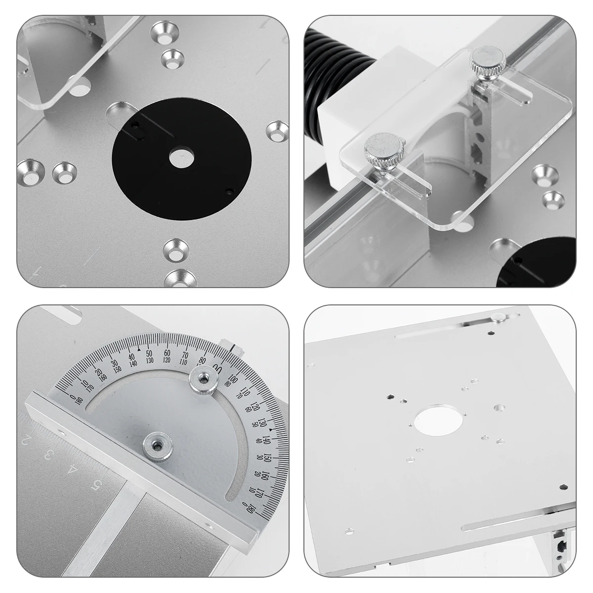 Aluminium Router Table Insert Plate Woodworking Benches 9.4x7.9x0.2 In Router Flip Plate Miter Gauge Guide Fence Sliding Bracket